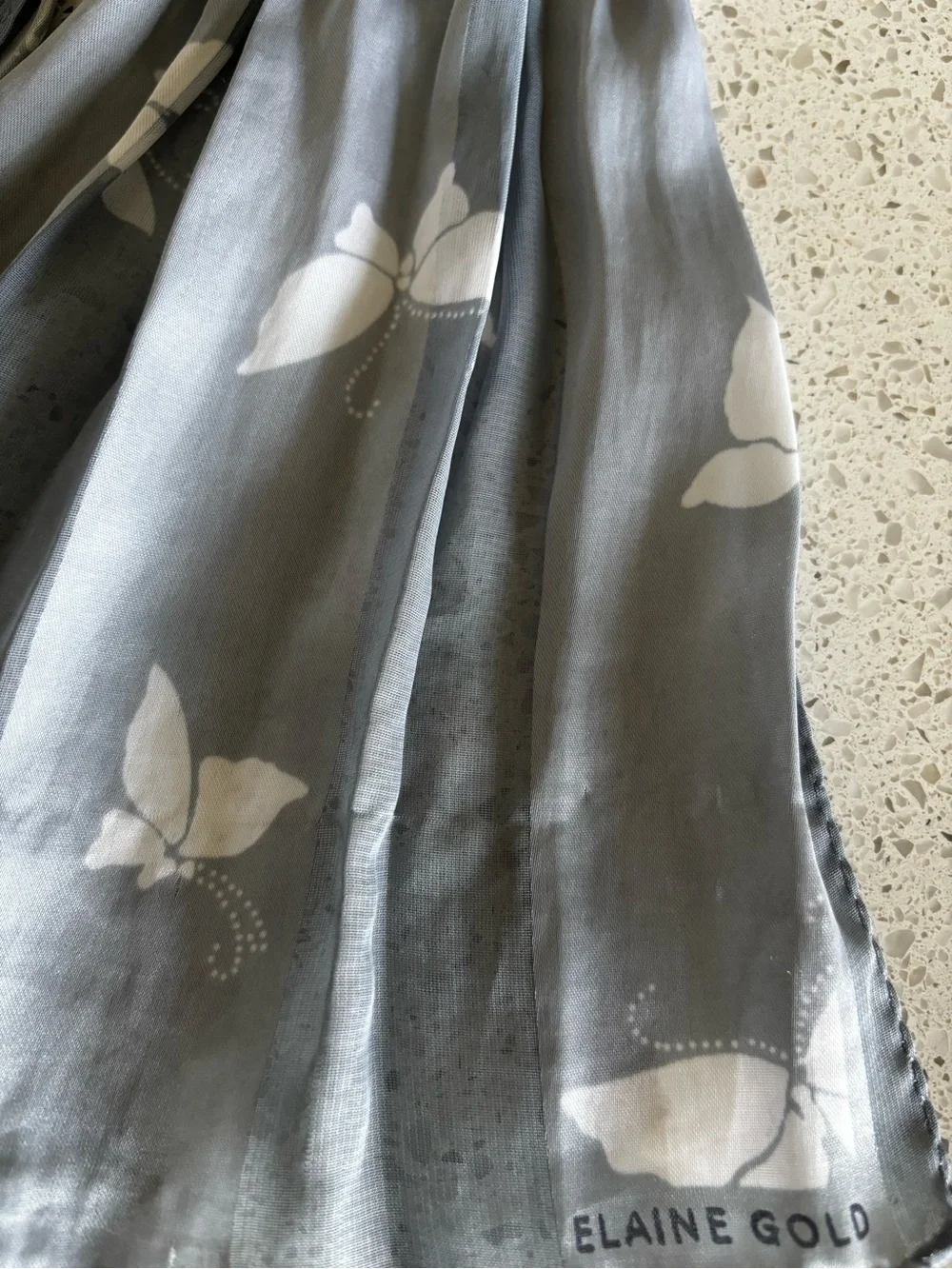 Vintage Butterfly Scarf 11”x52” Lavender White Satin Stripes